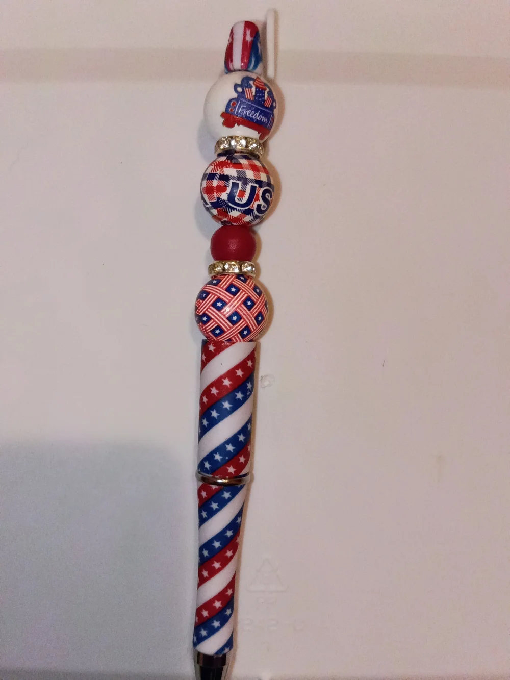 Patriotic Red White & Blue Beaded Pen -